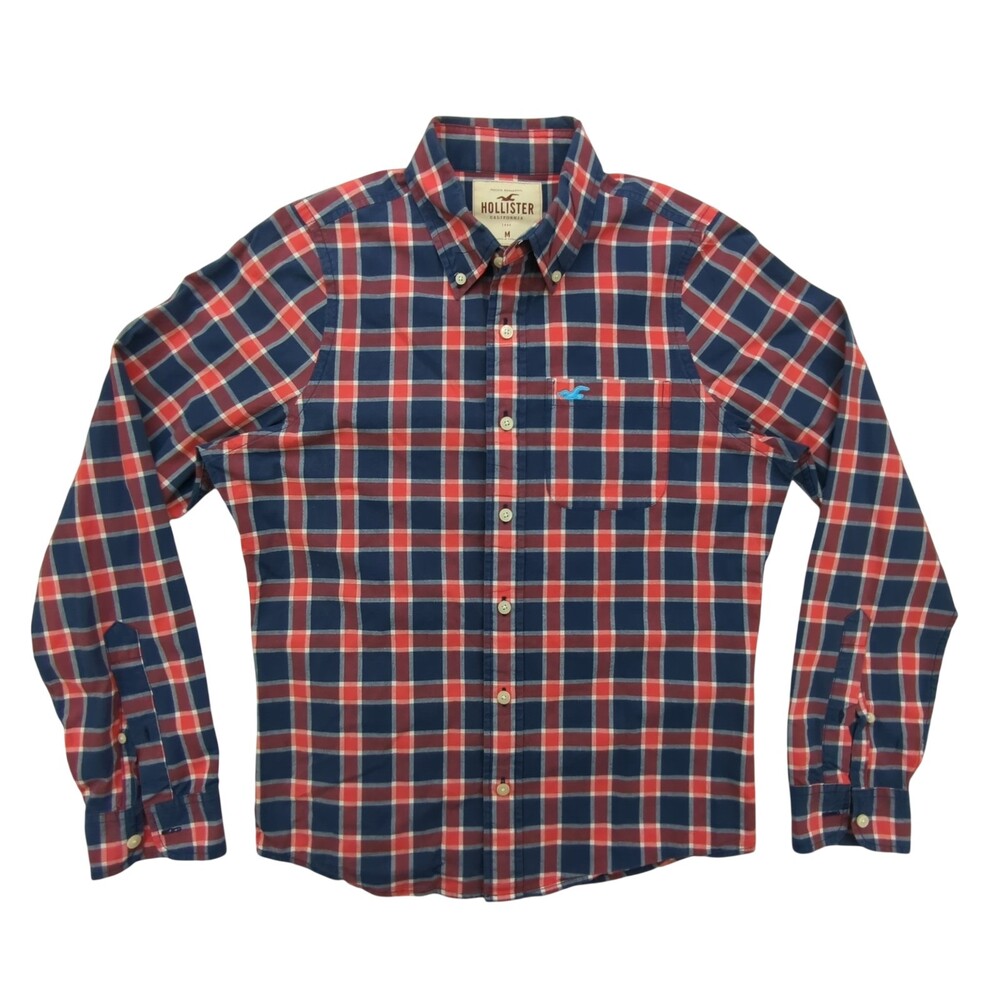 Hollister Shirt Mens Medium Plaid Button Down Long Sleeve Blue Red Classic